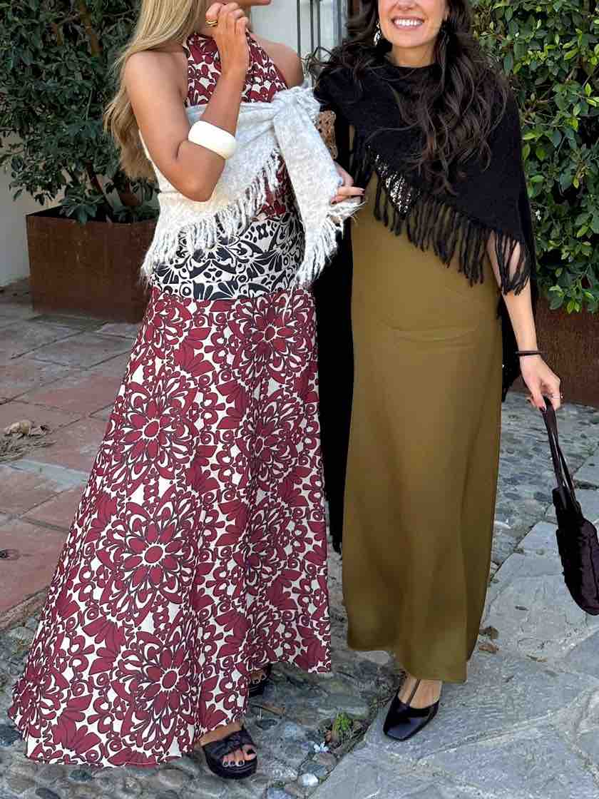 Alquiler Vestido cuello halter estampado Bícolo | Jointy