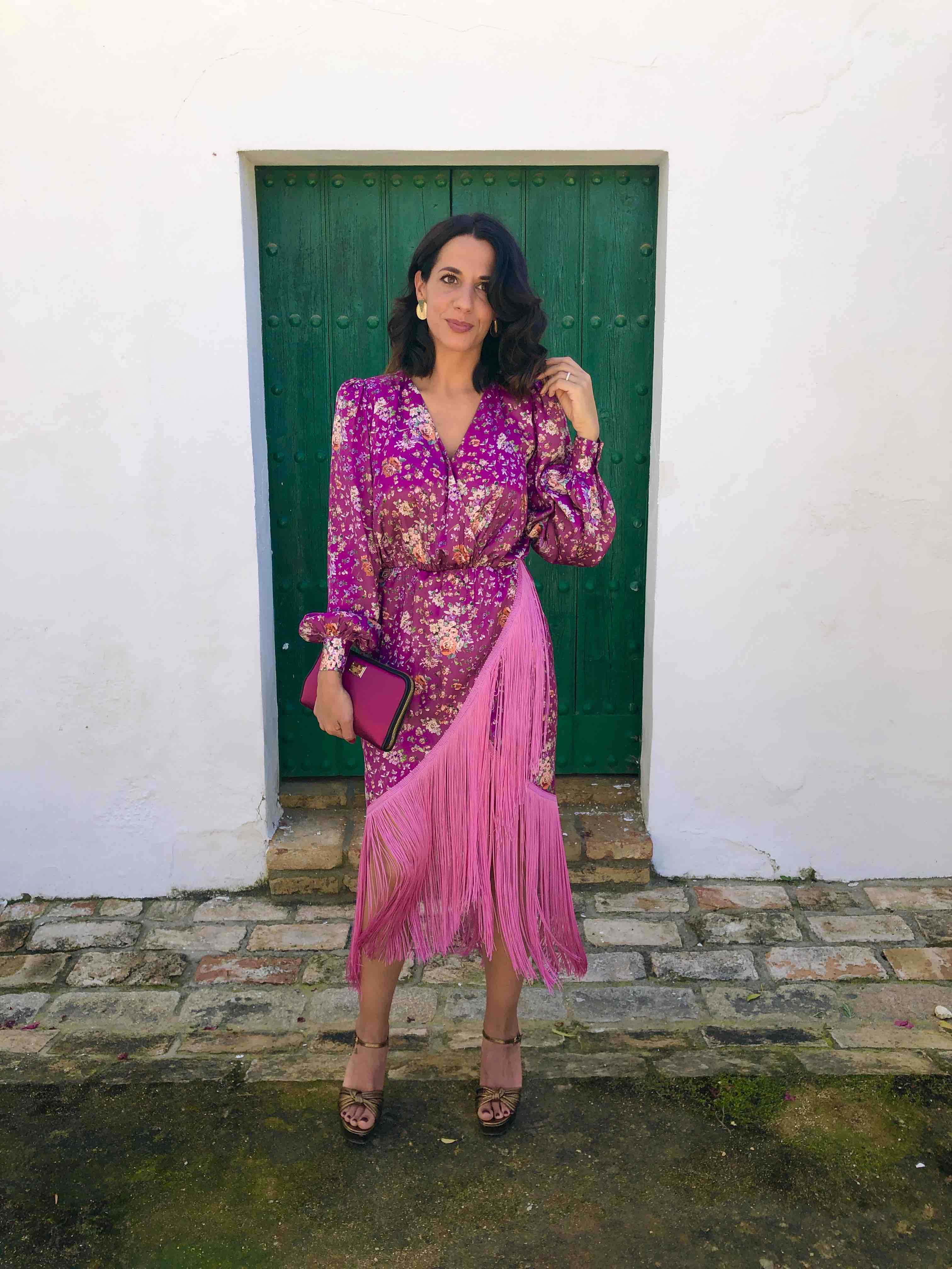 Alquiler Vestido de Seda buganvilla estampado con flecos de Coosy | Jointy